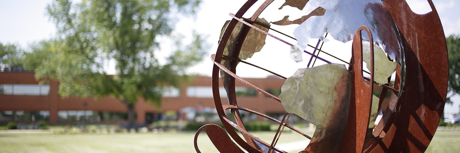 Metal globe sculpture on IU Columbus campus